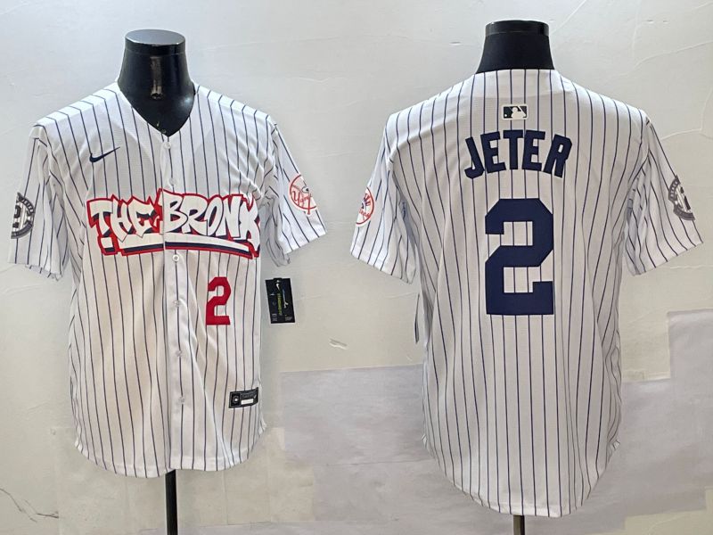 Men New York Yankees #2 Jeter White Stripe four generations Joint Name 2025 Nike MLB Jersey style 4